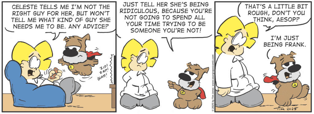 A cartoon of a girl and her dog.