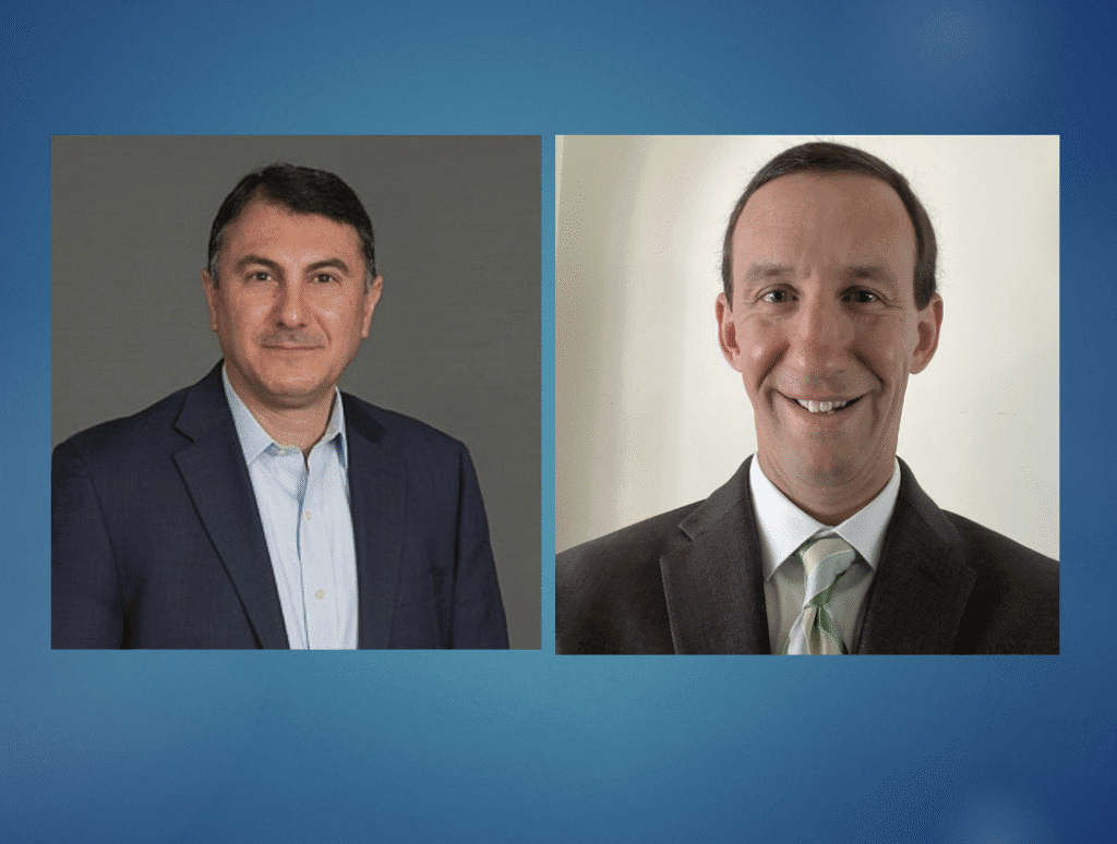 Two professional men in suits posing for headshots.