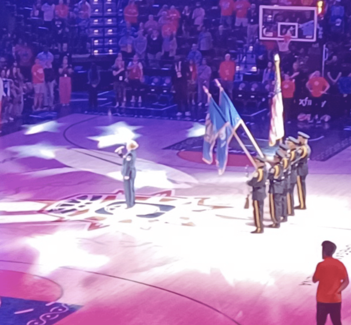 National Anthem presented by the military honor guard- the game was salute to the armed services.