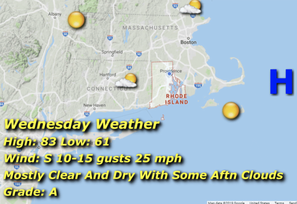 Tuesday weather forecast with highs in the 80s and clear skies.