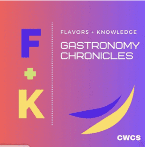 Logo with 'F+K Gastronomy Chronicles' on a purple-orange gradient background.