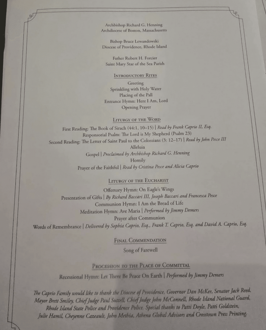 A printed menu displaying a variety of dishes and courses for a formal event.