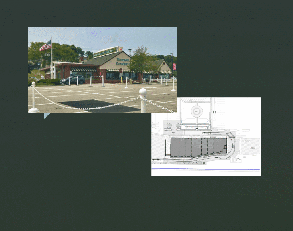 Community park with tennis courts and architectural plans for a pavilion.