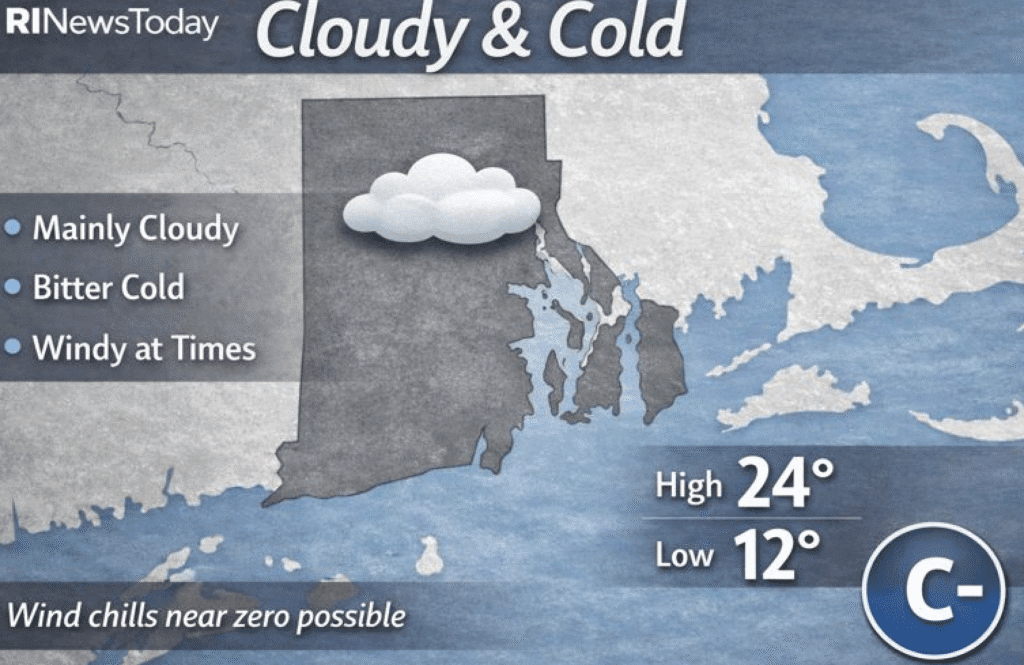 Weather forecast shows cloudy and cold conditions with highs of 24°C and lows of 12°C.