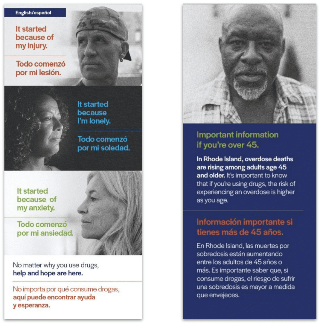 A multilingual flyer showing information for elderly care and health services.