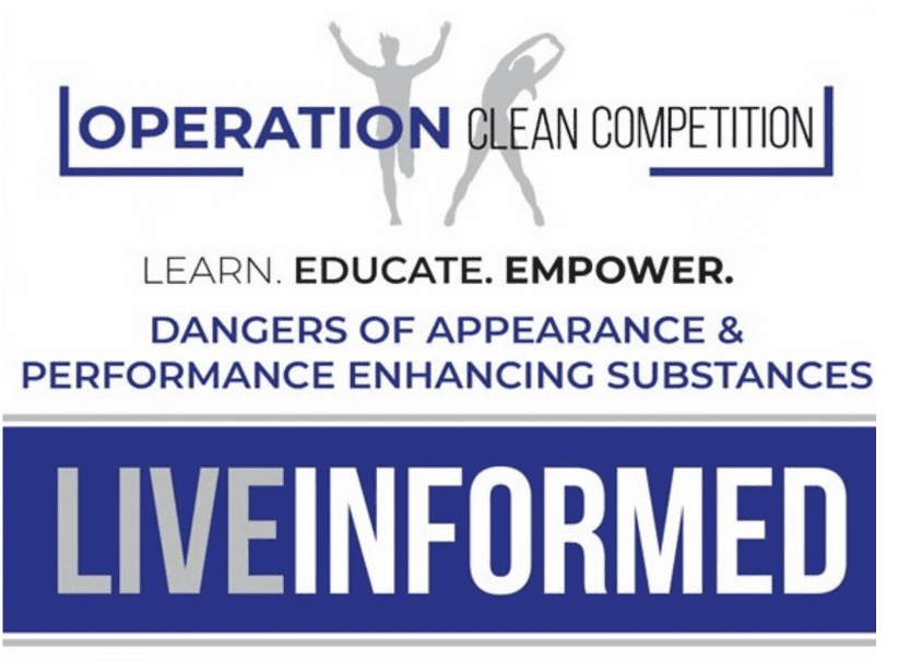 Banner promoting clean competition and awareness of appearance dangers.