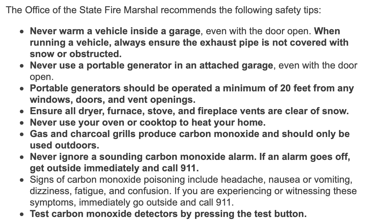 Instructions for safe use of portable generators in garages and homes.