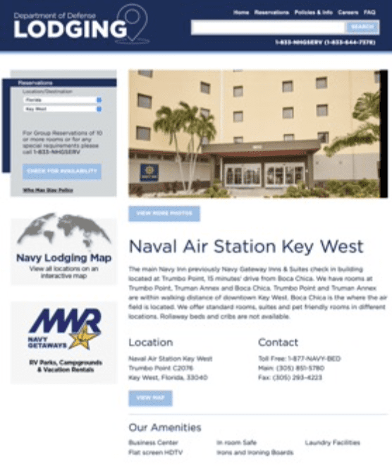 Signboard for Naval Air Station Key West with contact and location details.