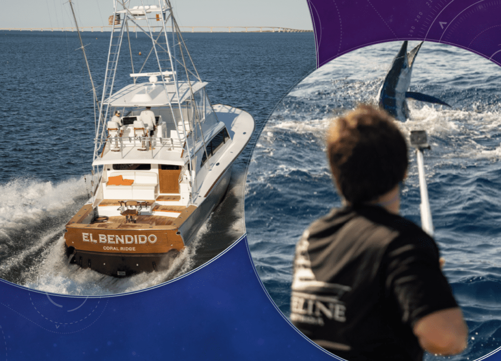 A fishing boat named El Bendido and a man watching from another boat.