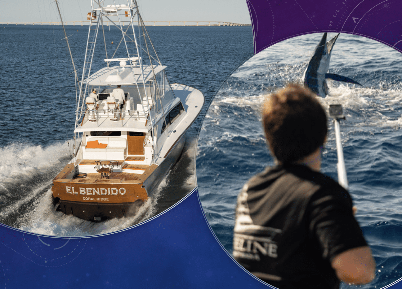 A fishing boat named El Bendido and a man watching from another boat.