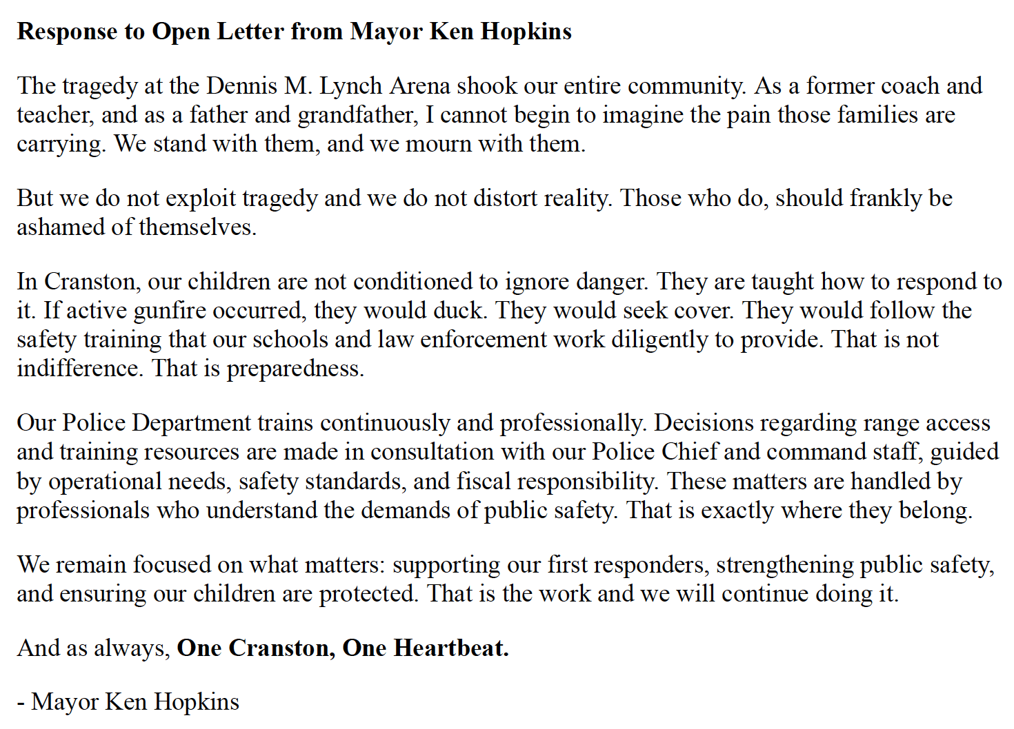 Open letter urging unity and compassion during tragedy.