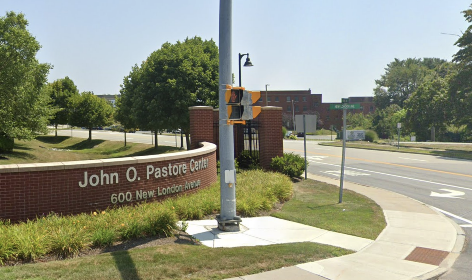 John O. Pastore Center sign at 600 New London Avenue in Cranston, Rhode Island