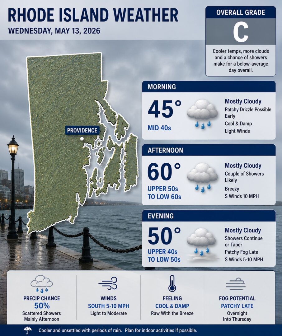 Rhode Island Weather for May 13, 2026