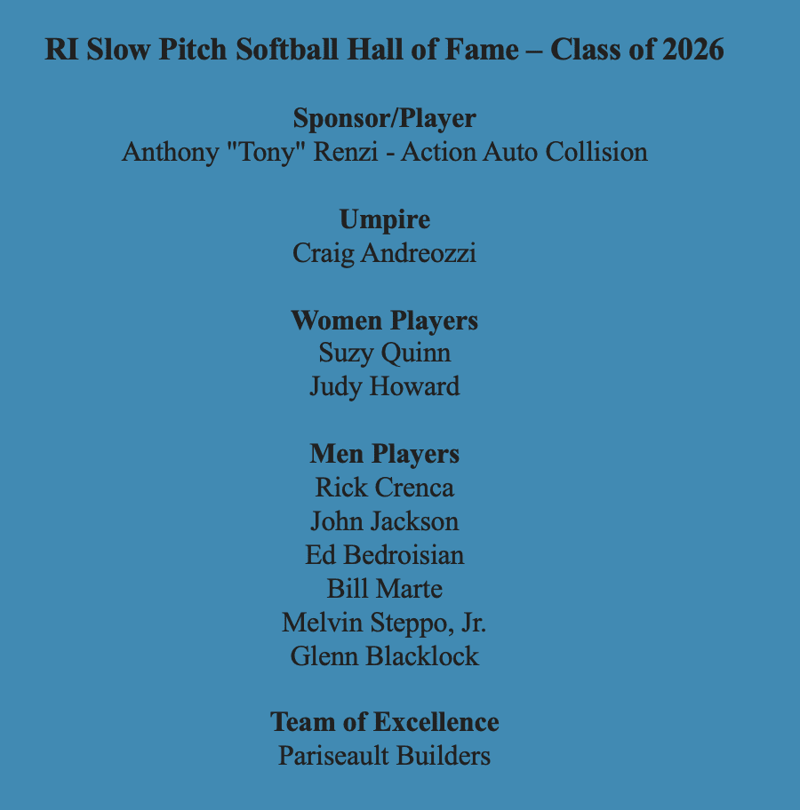 2026 slow pitch softball hall of fame