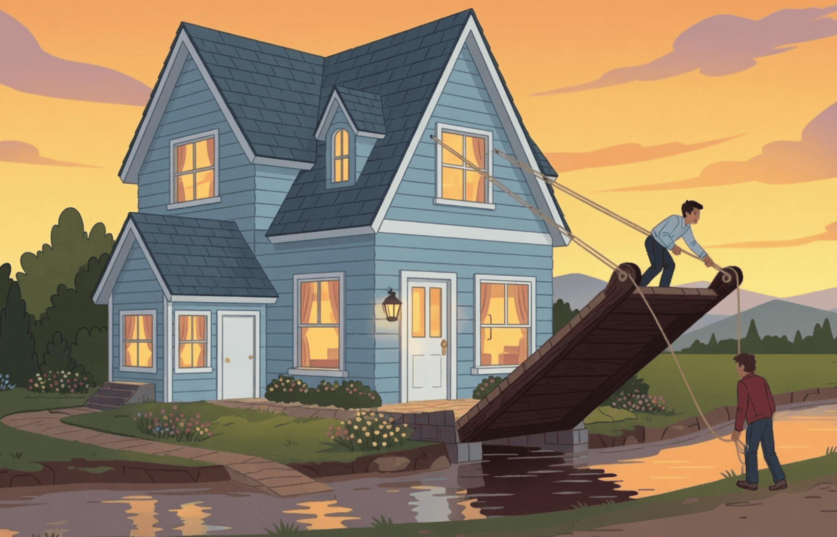 image of homeowners pulling up a drawbridge as more people value time at home over public activities, even chores