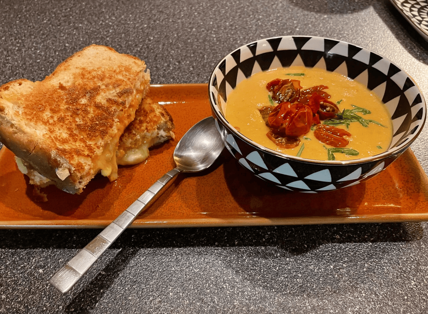 we cook - tomato soup and grilled cheese