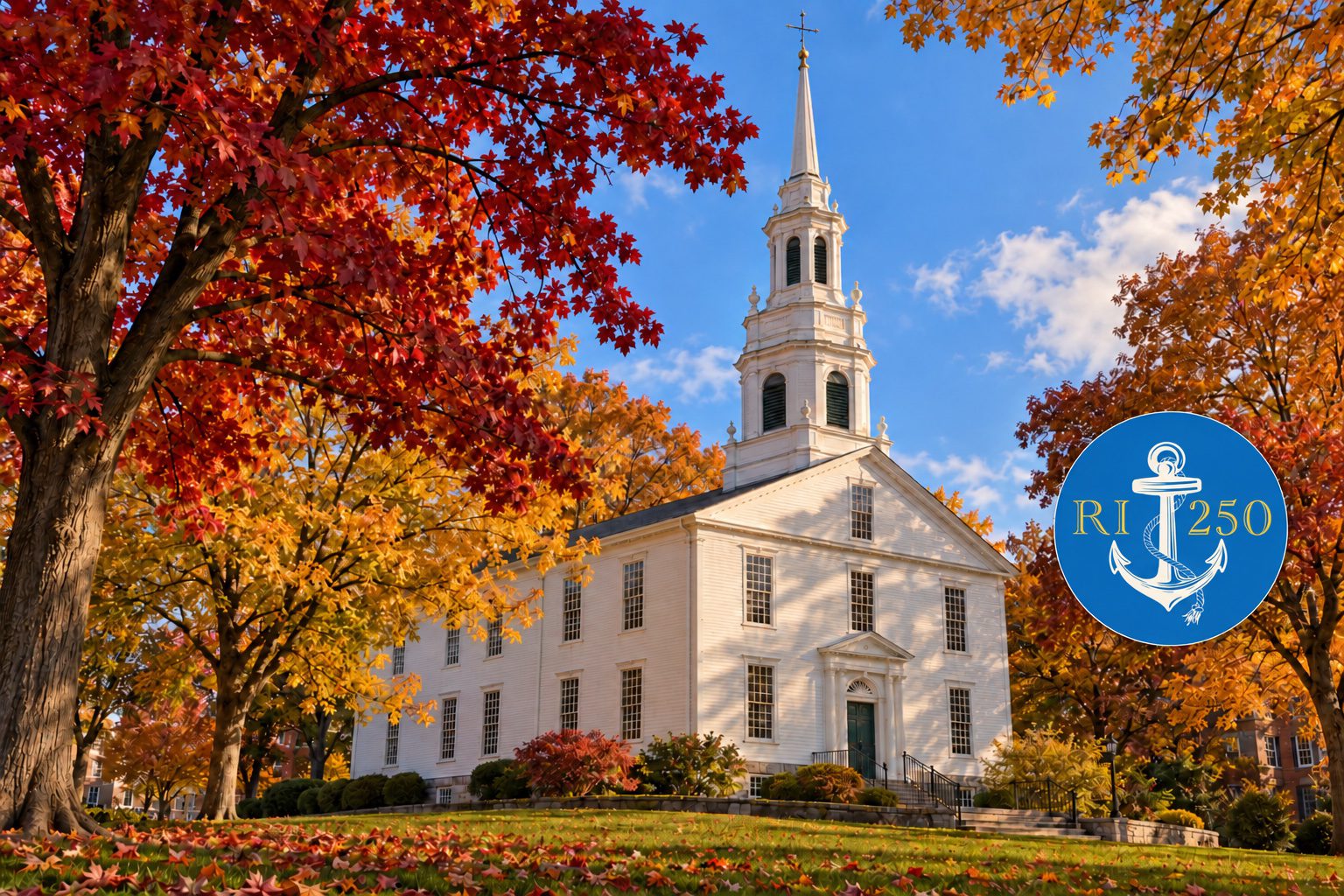 Autumn church with RI 250 logo