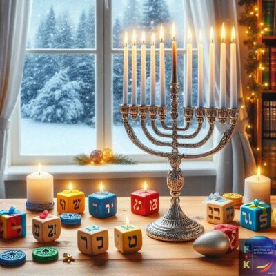 A table with candles and toys on it