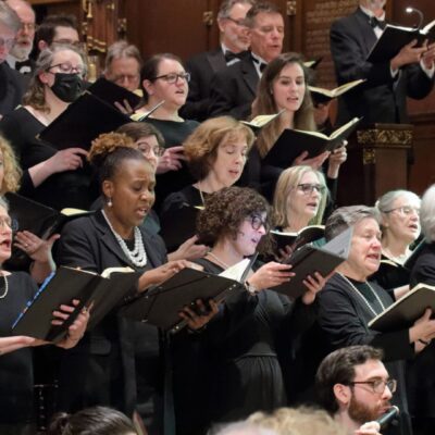 Choir singing during a performance in church.