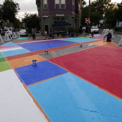 A colorful painted street.