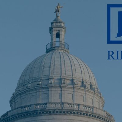 A building with the words "Rhode Island budget" on it.