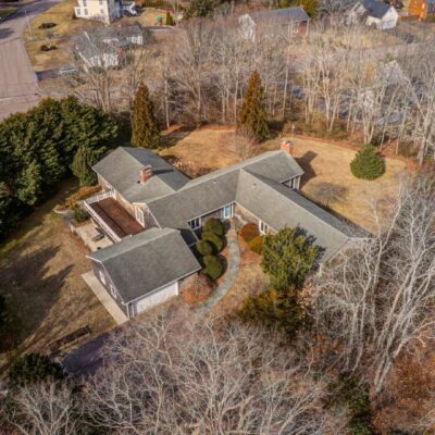 Aerial view of a large suburban home.