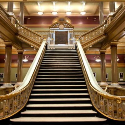 An ornate staircase leading up to an ornate building in Providence.
