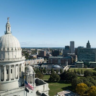 An aerial view of the state capitol building in cambridge, massachusetts.