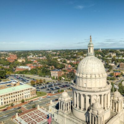 Rhode Island State House dome aerial view.
