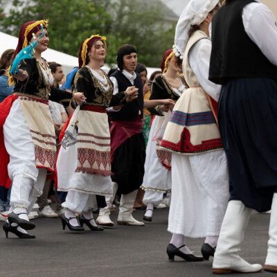 Greek dancers in traditional costumes.