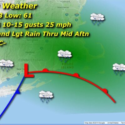 A map showing the weather for friday.