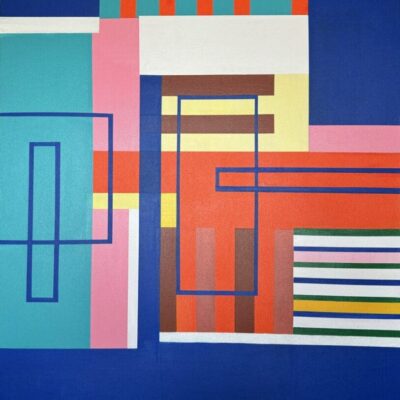 Abstract geometric painting, colorful shapes.