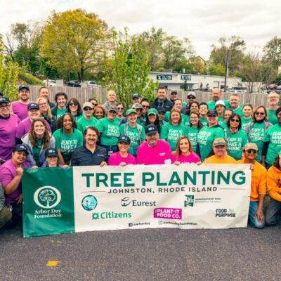 Large group tree planting in Johnston, RI.