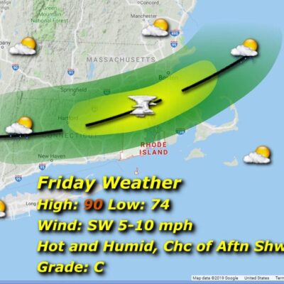 A map showing the weather for friday in massachusetts.