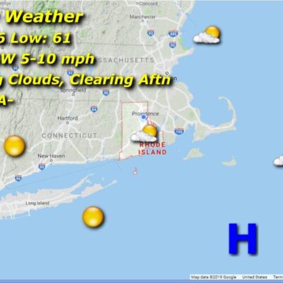 A Rhode Island weather map displaying the forecast for Friday.