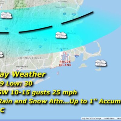 Tuesday's Rhode Island weather map.