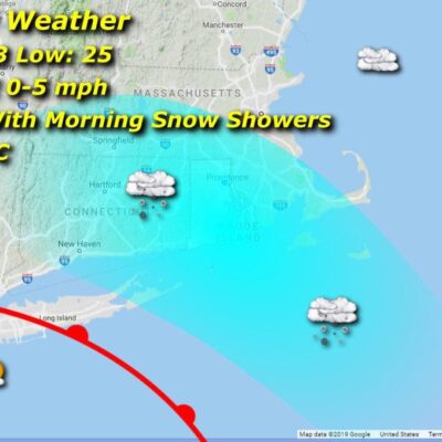 A map showing the weather for friday in massachusetts.