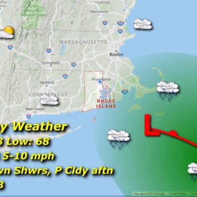 A map showing the weather for wednesday.