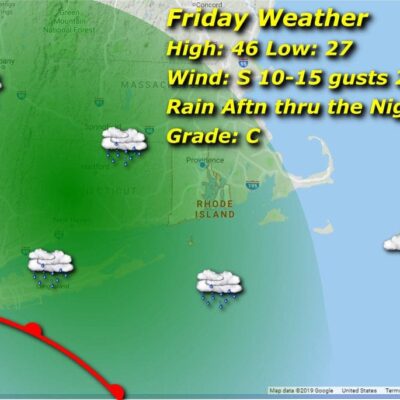 A map showing the weather for friday.