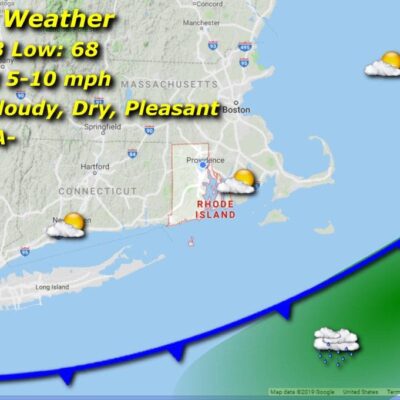 A map showing the weather for friday in massachusetts.