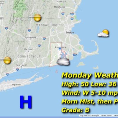 A map showing the weather in new hampshire.