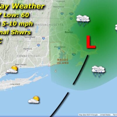 A map showing the weather in new hampshire.