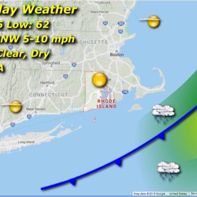 Tuesday's weather map for Rhode Island.