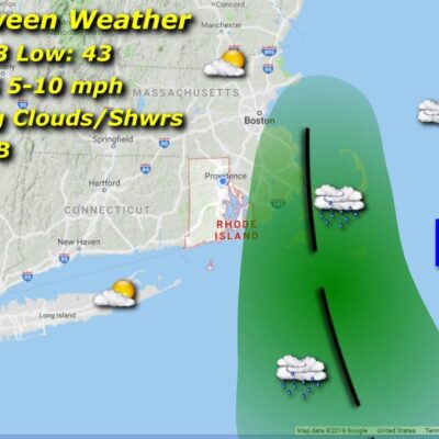 A map showing the weather for halloween.