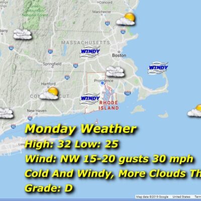 A map showing the weather in massachusetts.