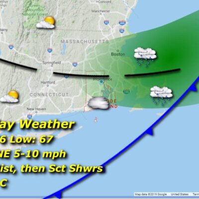 Tuesday's Rhode Island weather map shows the direction of the storm.