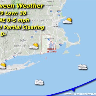 A map showing the weather for Halloween in Massachusetts.