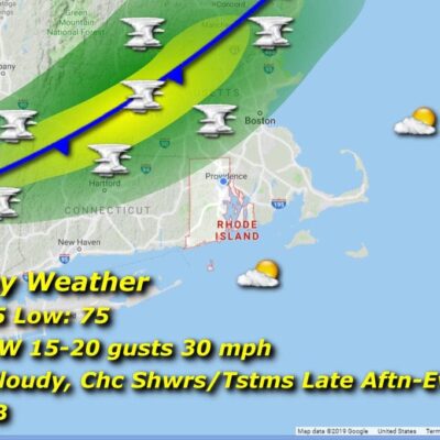 A map showing the weather in massachusetts.