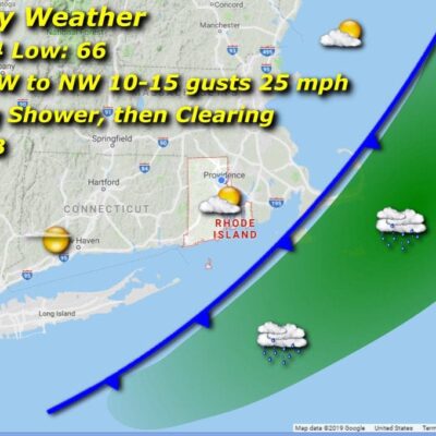 A map showing the weather for monday.