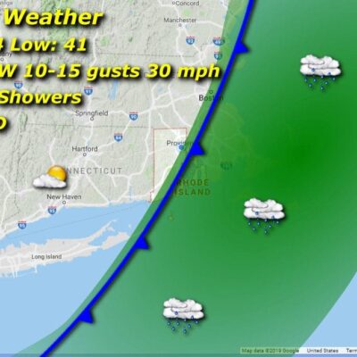 A map showing the weather for friday.